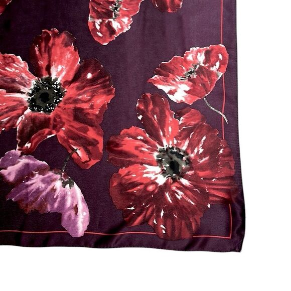 Ellen Tracy Silk Scarf Plum Color Poppy Flowers Print - Picture 8 of 11